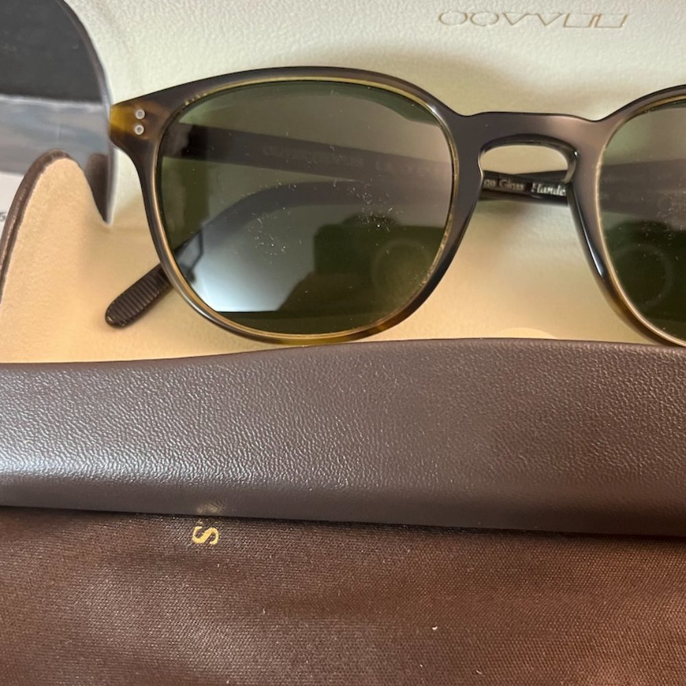 Oliver Peoples Tortoiseshell Frame Sunglasses with Green Lenses